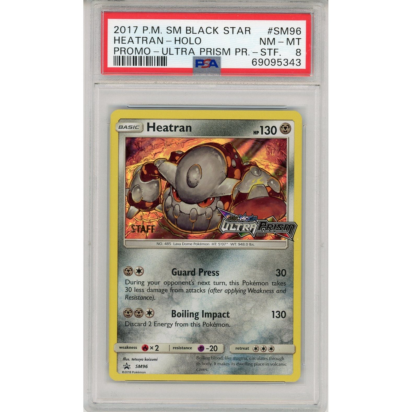2017 Pokemon Heatran Staff Black Star Promo- Holo PSA 8 SM96 Fandom Trade 2017 Pokemon Heatran Staff Black Star Promo- Holo PSA 8 SM96 Fandom Trade