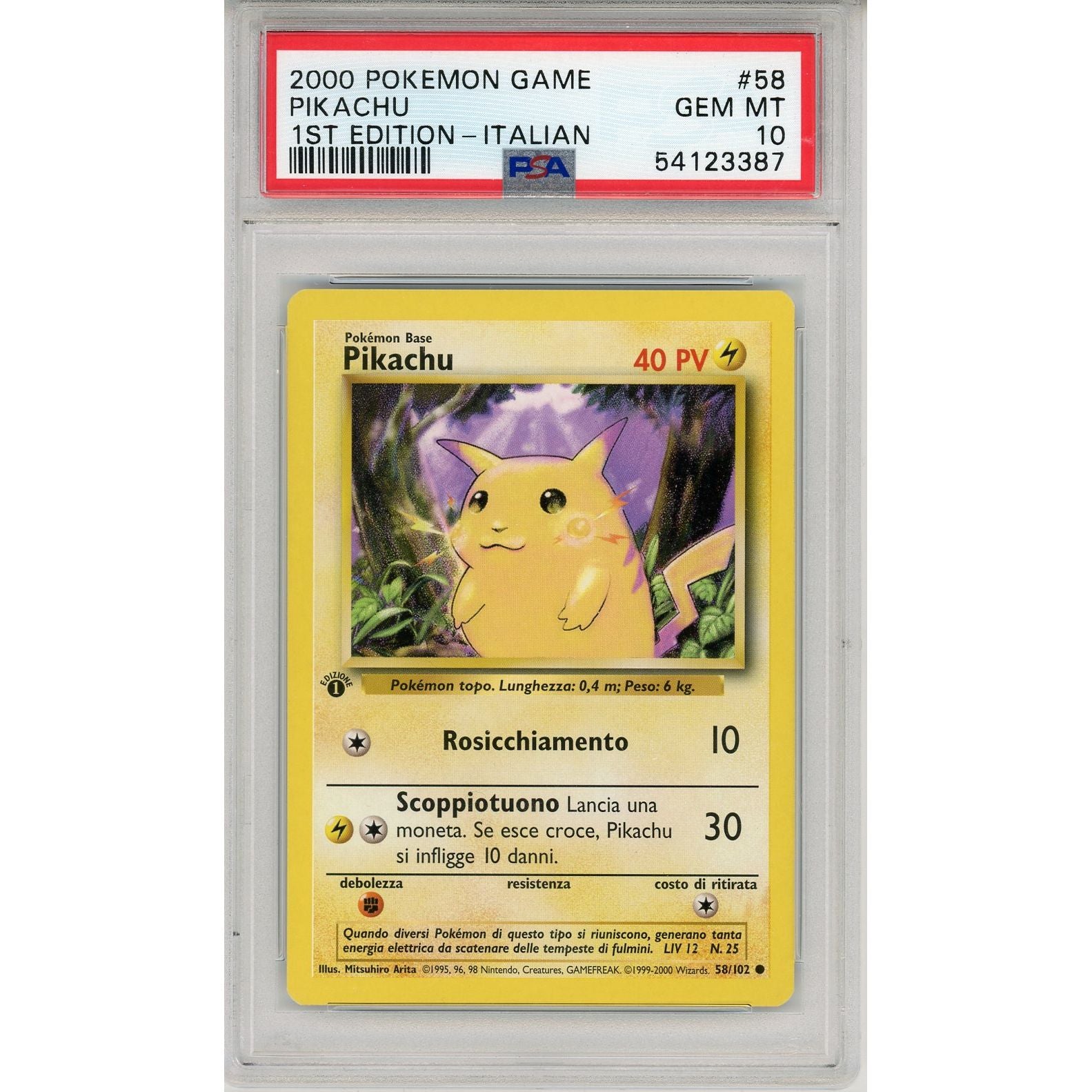 pikachu first edition pokemon card 2000 Italian Pikachu- Base Set 1st Edition, PSA 10 58/102 – Fandom Trade Variant:324 Sun Moon op 01 booster box RarityPromo Hit Points60 HP Konami Yugioh Yu-Gi-Oh! TCG