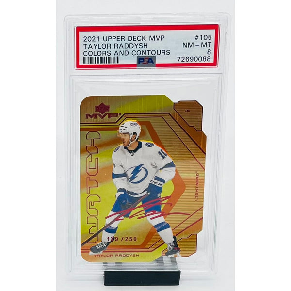 2021 Upper Deck MVP Watch Hockey Taylor Raddysh Colors and Contours PSA 8