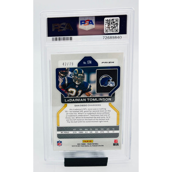 2021 Panini Prizm Football LaDainian Tomlinson No Huddle Blue PSA 10