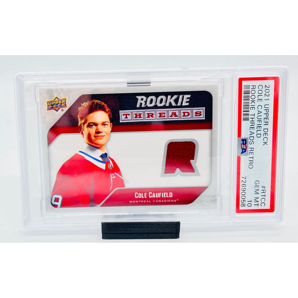 2021 Upper Deck Series 2 Hockey Cole Caufield Rookie Threads Retro PSA 10