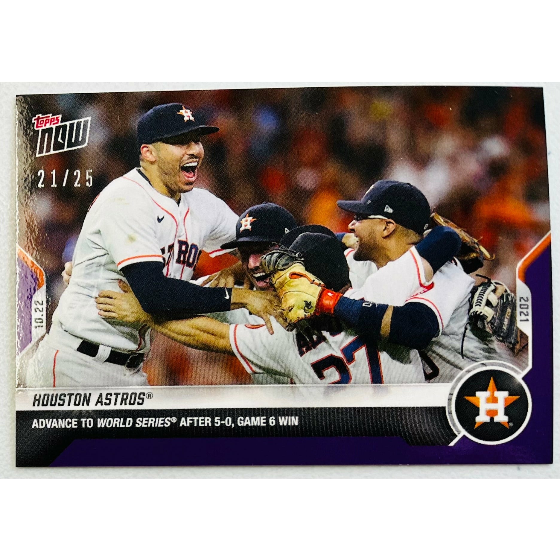 Houston Astros Advance to WS 2021 MLB TOPPS NOW Card 1006 Purple Parallel 21/25