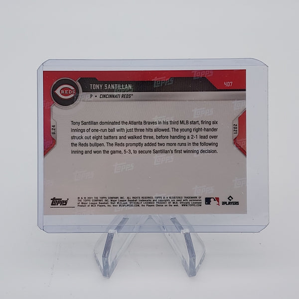 Tony Santillan 8 K's in 1st MLB Win - 2021 MLB TOPPS NOW Card 407 - PR: 538