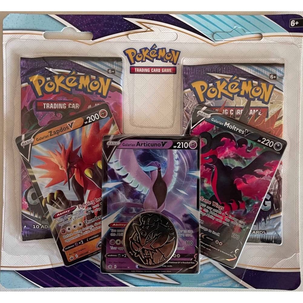 Pokémon TCG: Galarian Articuno, Galarian Zapdos & Galarian Moltres Cards  with 2 Booster Packs & Coin