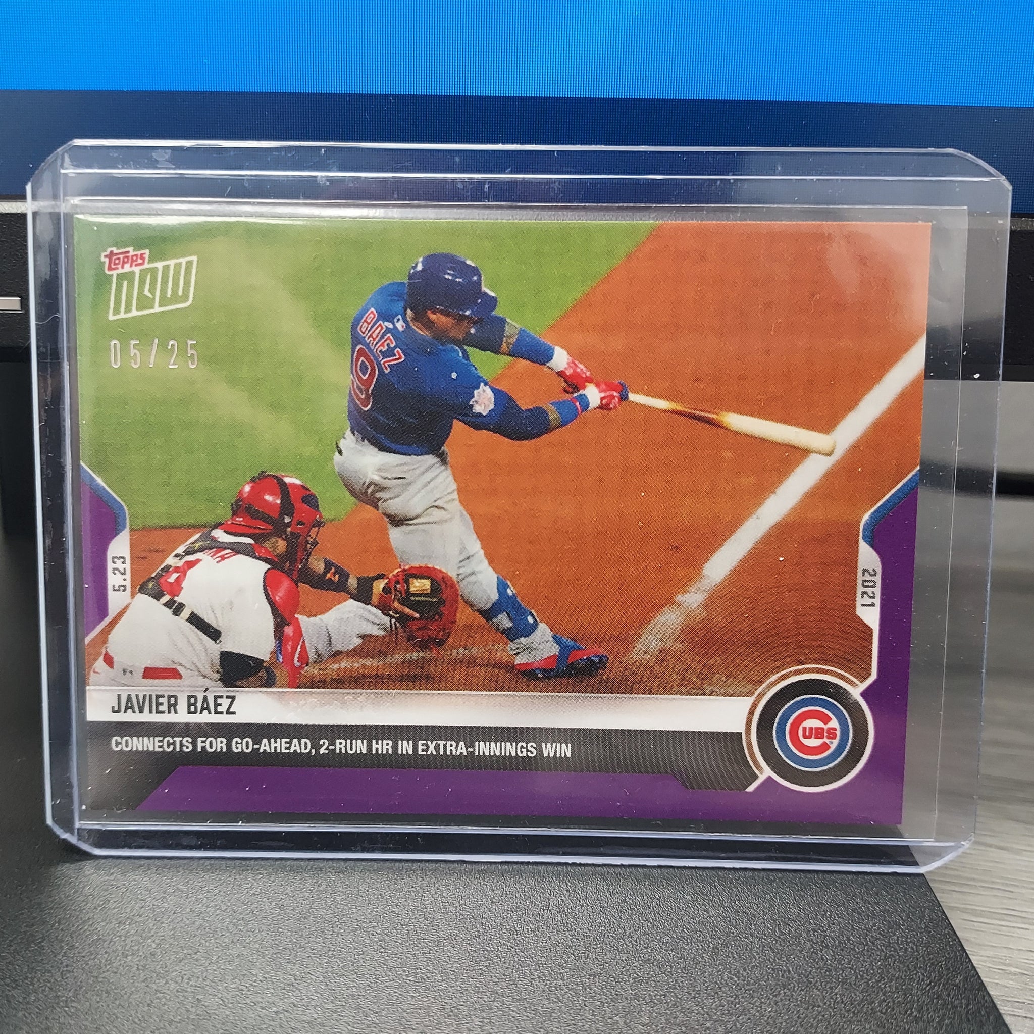 Javier Baez 2 Run Home Run - 2021 MLB TOPPS NOW Card 266 - Purple Parallel #5/25