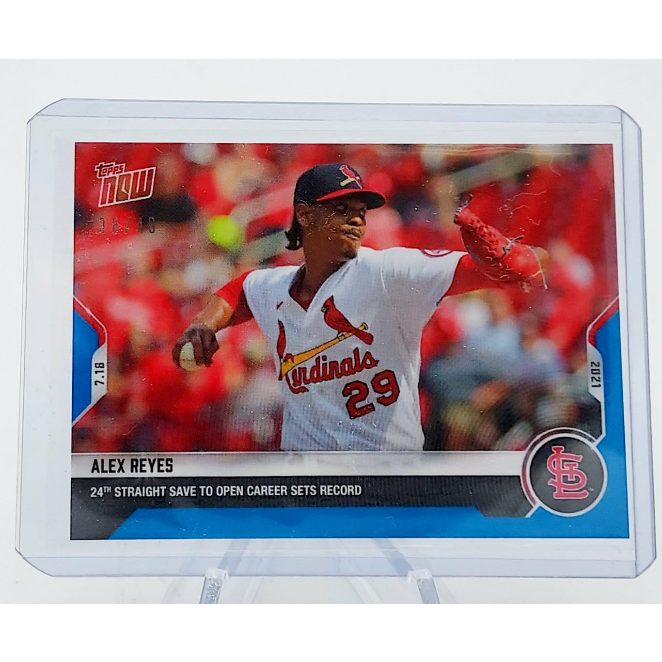 Alex Reyes 24 Straight Saves - 2021 MLB TOPPS NOW Card 523 Blue Parallel #38/49