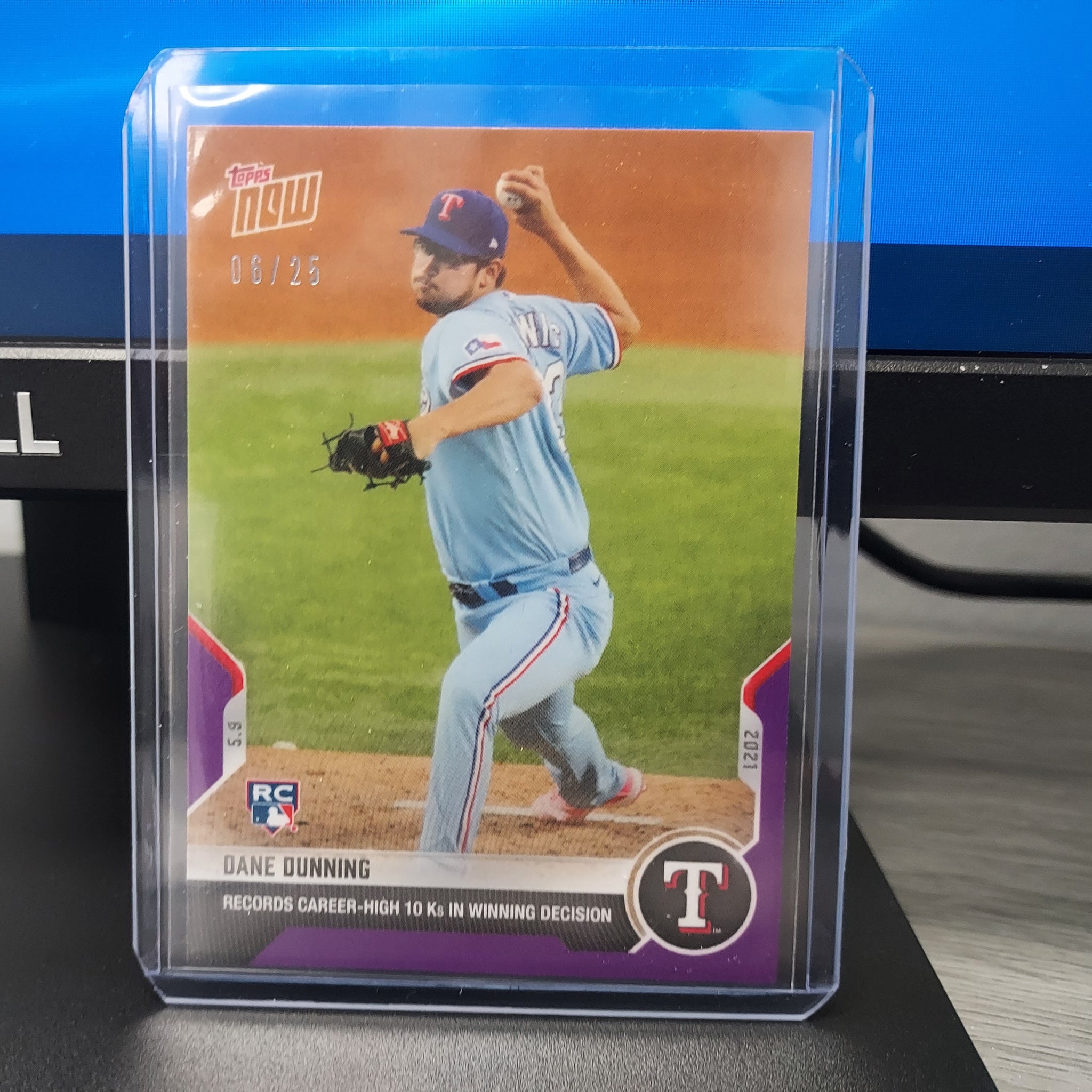 Dane Dunning Career High 10 Ks-2021 MLB TOPPS NOW Card 194 Purple Parallel #6/25