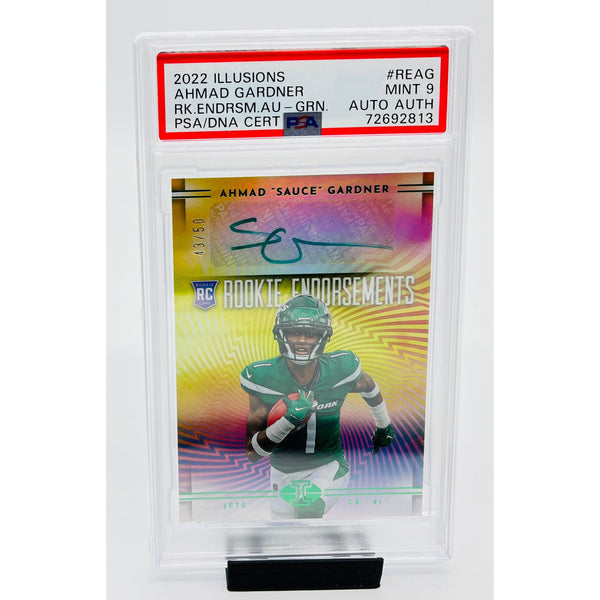 2022 Panini Illusions Football Ahmad Sauce Gardner Rookie Endorsements PSA 9 Color Match Green