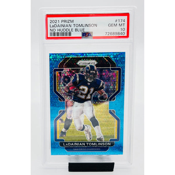 2021 Panini Prizm Football LaDainian Tomlinson No Huddle Blue PSA 10