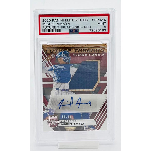 2020 Panini Elite Extra Edition Baseball Miguel Amaya Future Threads Sig. Red PSA 9