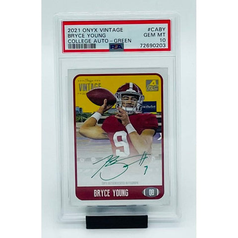 2021 Onyx Vintage Football Bryce Young College Auto- Green PSA 10