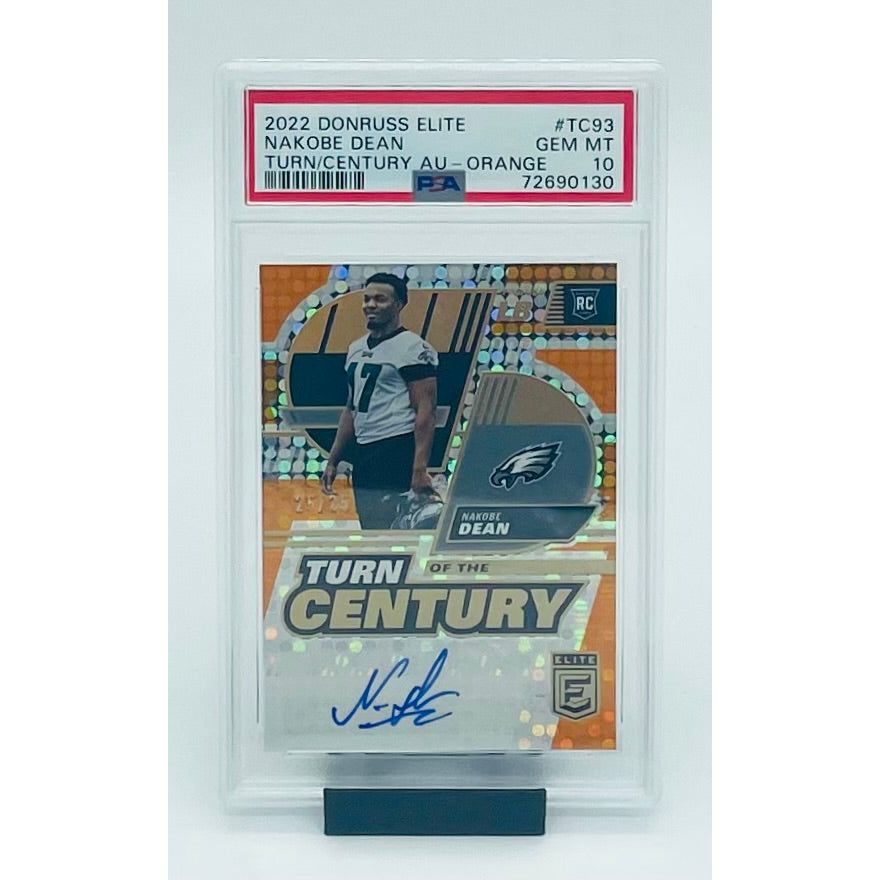 2022 Panini Donruss Elite Football Nakobe Dean Turn/Century Auto- Orange- RC PSA 10