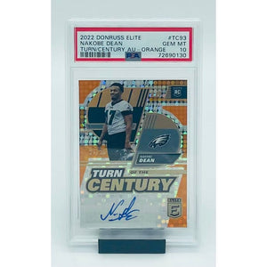 2022 Panini Donruss Elite Football Nakobe Dean Turn/Century Auto- Orange- RC PSA 10