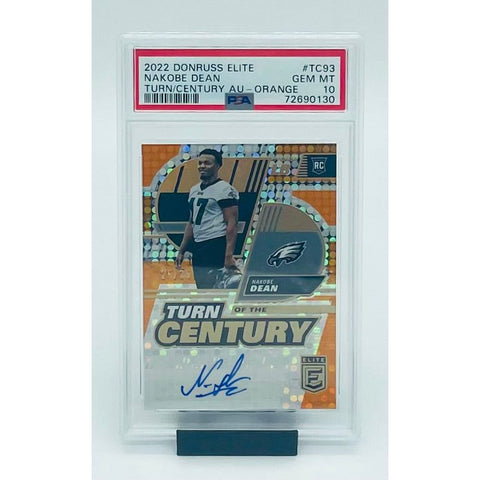 2022 Panini Donruss Elite Football Nakobe Dean Turn/Century Auto- Orange- RC PSA 10