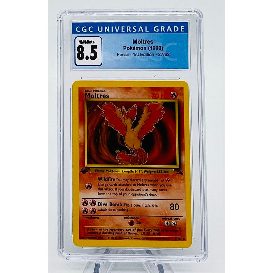 Pokemon 1999 Moltres- Fossil 1st Edition 27/62, Graded CGC Near Mint/ Fandom Trade Pokemon 1999 Moltres- Fossil 1st Edition 27/62, Graded CGC Near Mint/ Fandom Trade