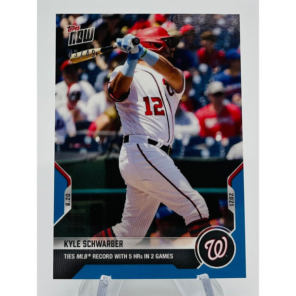 Kyle Schwarber 5 HR's 2 Games -2021 MLB TOPPS NOW Card 390 - Blue Parallel 43/49