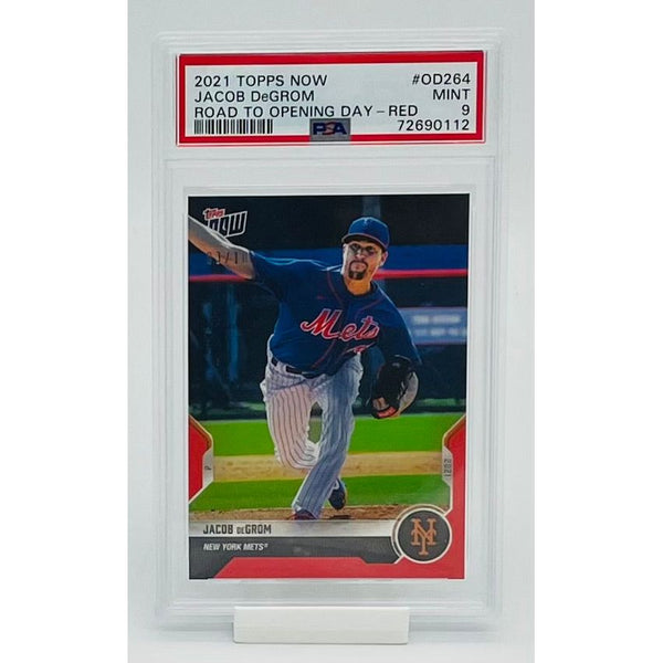 2021 Topps  Now Baseball Jacob DeGrom Road to Opening Day Red PSA 9