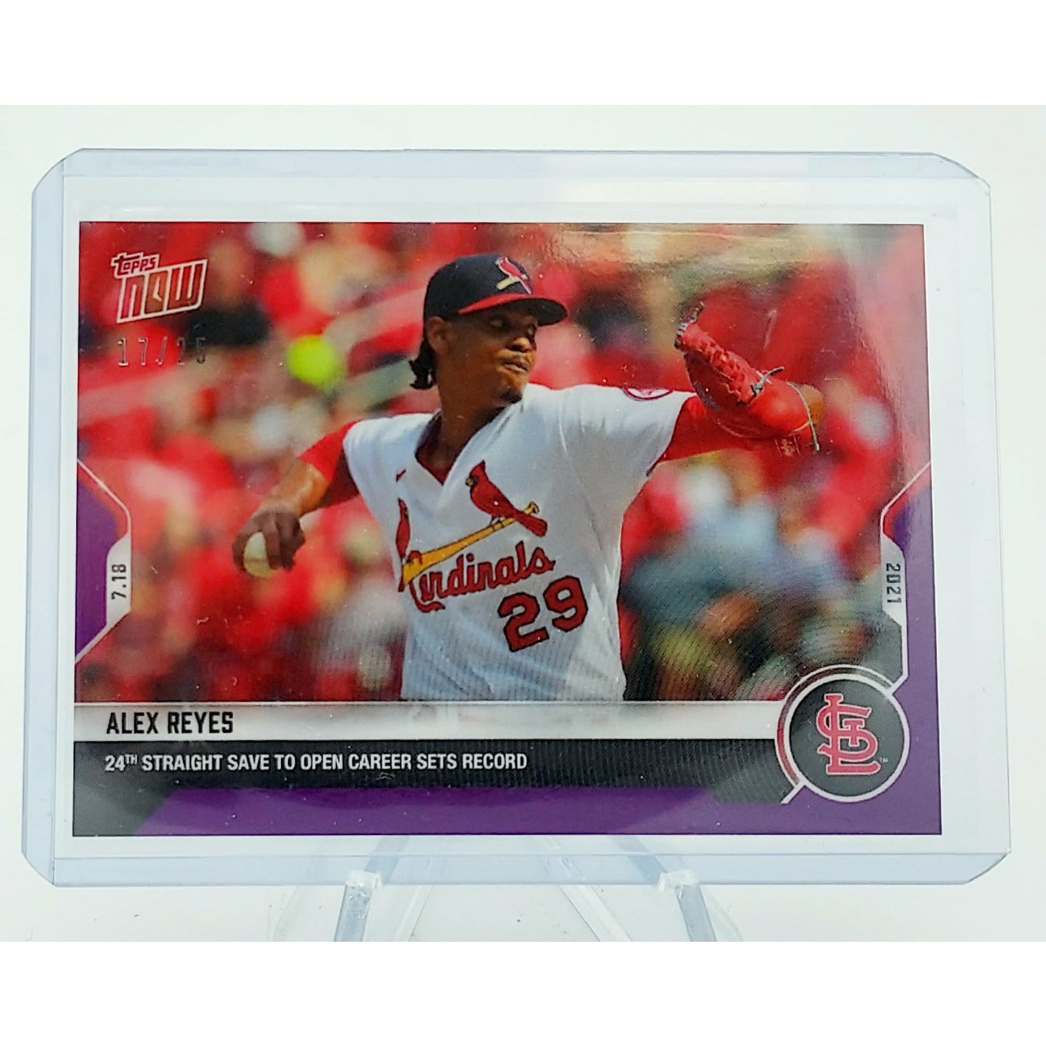 Alex Reyes 24 Straight Saves - 2021 MLB TOPPS NOW Card 523 Purple Parallel 17/49