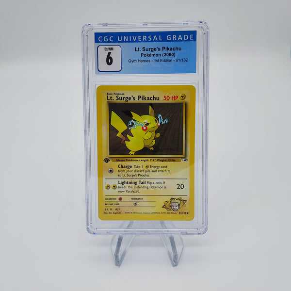 Pokemon Lt. Surge's Pikachu Gym Heroes-1st Edition 81/132 Graded CGC Ex/NM 6
