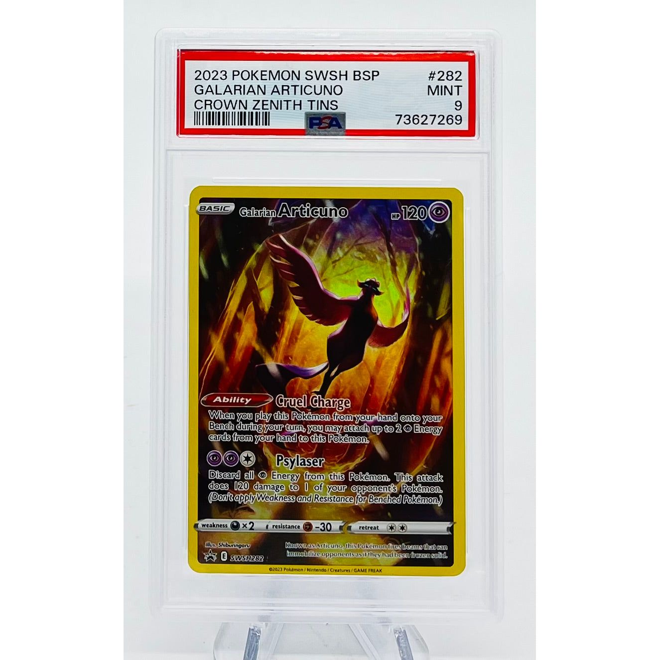 pokemon trading card game crown zenith tin galarian articuno 2023 Pokemon Swsh Black Star Promo 282 Galarian Articuno Crown Zenith Tin - PSA 9